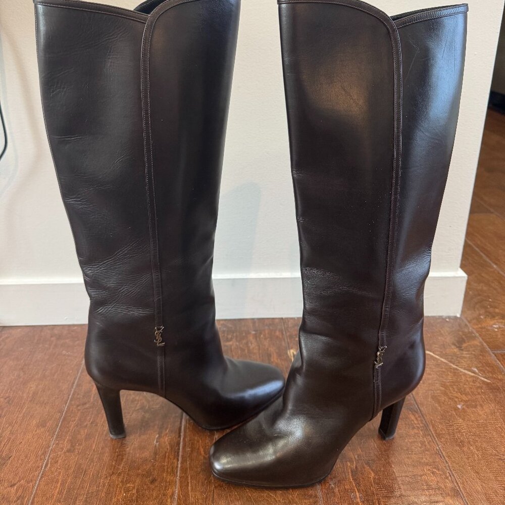 YVES SAINT LAURENT Brown Leather Boots Size 10